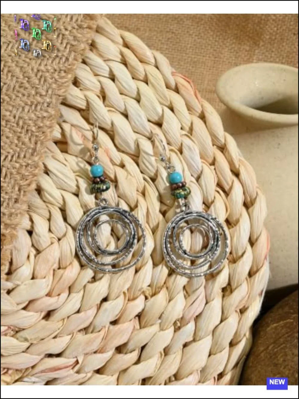 Boho Dangle Earrings with Silver Plated Brass & Turquoise Beads